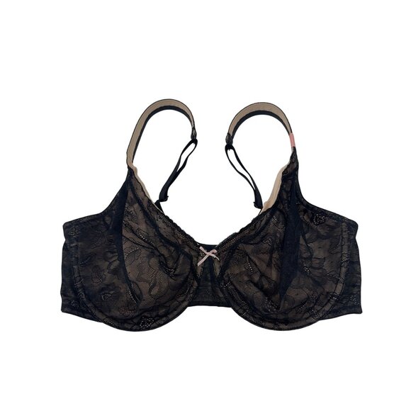 Cacique Women Unlined Black Lace Minimizer Bra 38DD Underwire Full Coverage - Picture 1 of 12